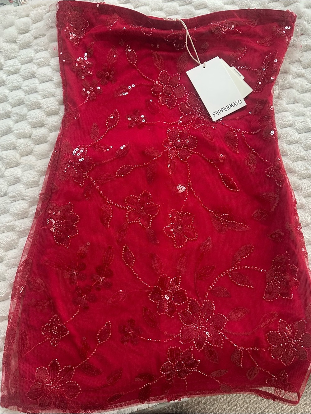 Peppermayo Red Sequin Floral Mini Skirt - Picture 5 of 6